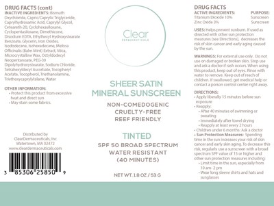 Package Label (Integrative Aesthetics Sheer Satin Mineral Sunscreen Tinted 258)